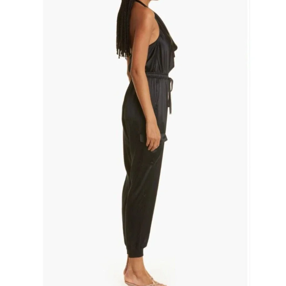 Cami NYC Silk Jumpsuit Jackie Halter Neck Sleeveless Black Women's sz L NWT